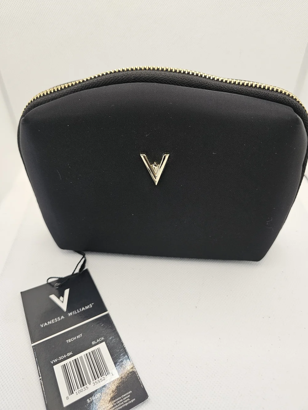 Vanessa Williams Black Cosmetic Pouch with Gold Zip NWT